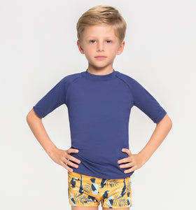 Model Front: Uv Line T-Shirt Kids Fpu50+ Uvpro Short Sleeve T-Shirt Navy Blue Uv